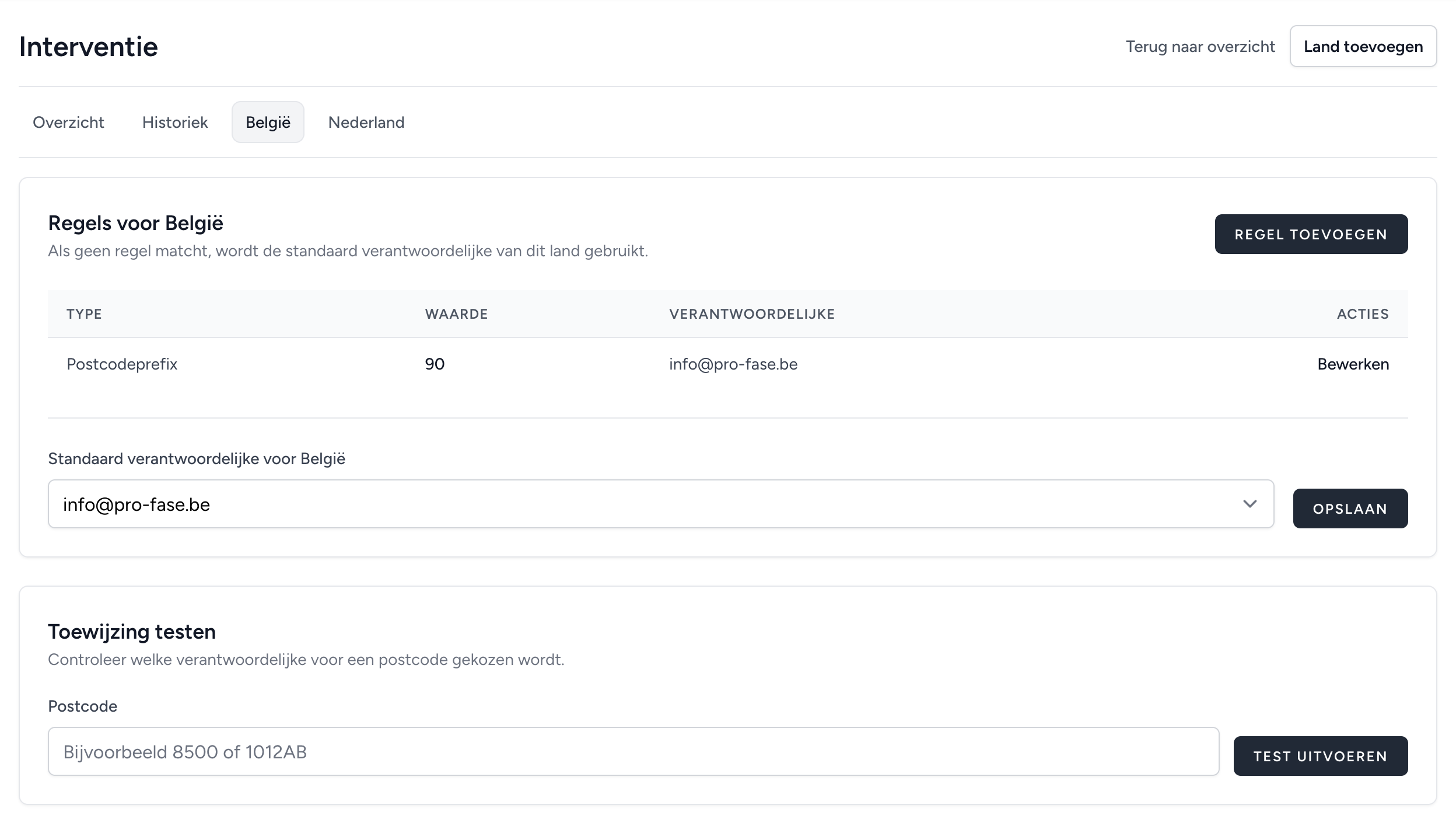 Pagina pipeline met landtabs en regels