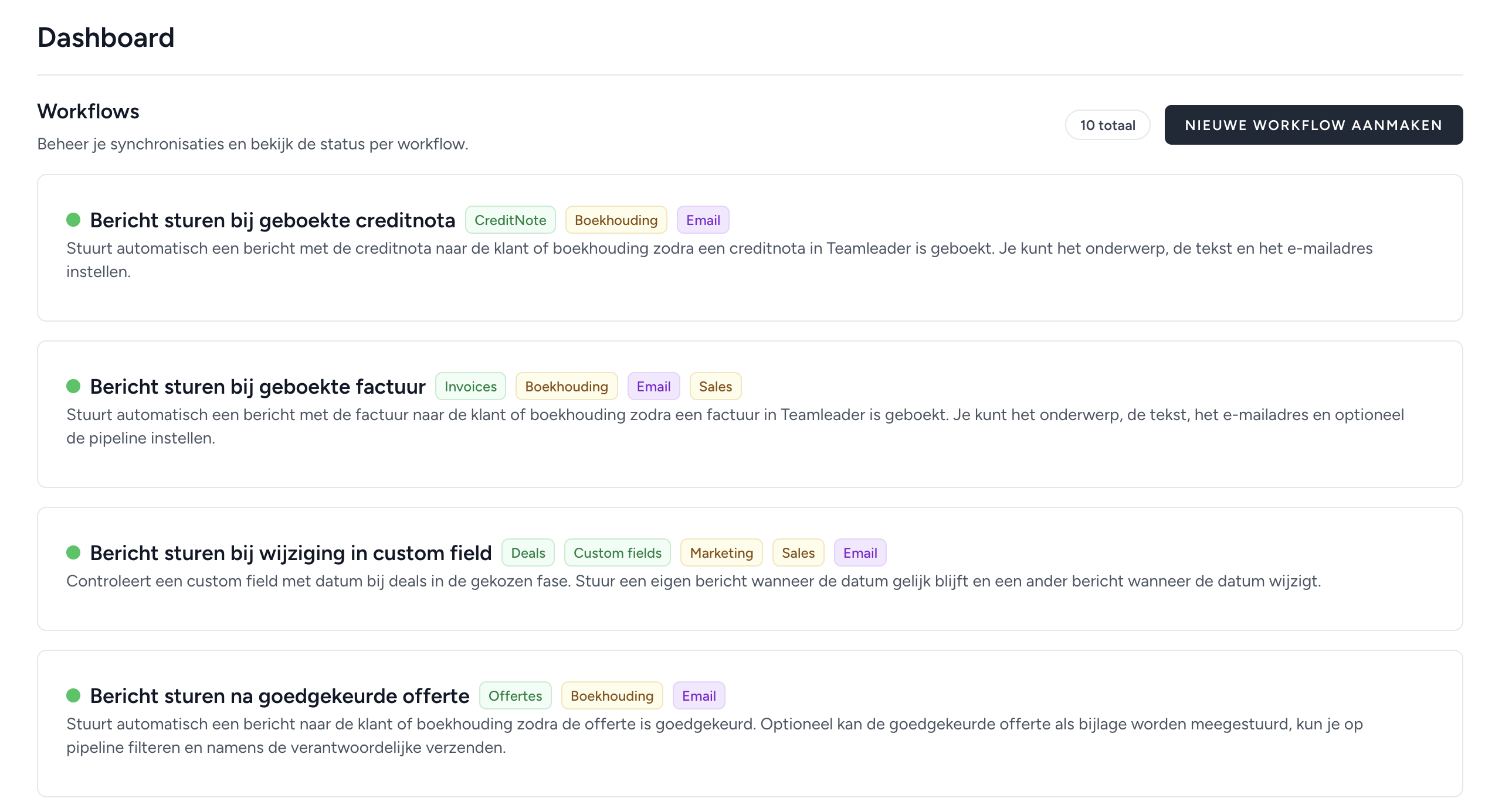 Sync dashboard met workflows