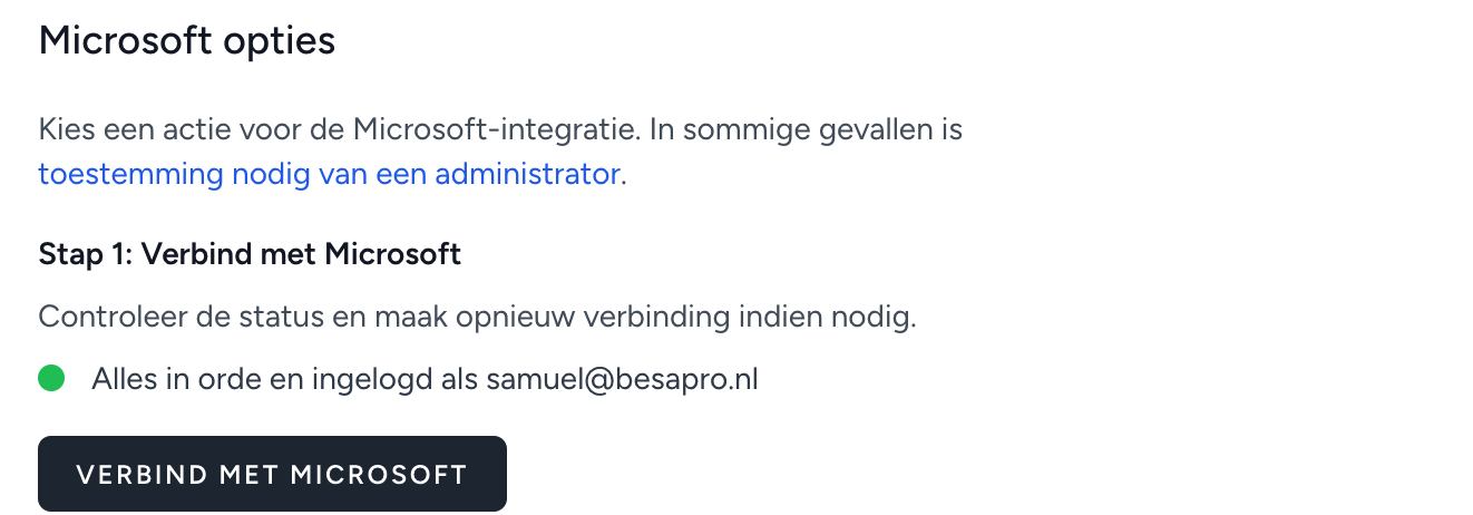 Microsoft opties met OAuth knop