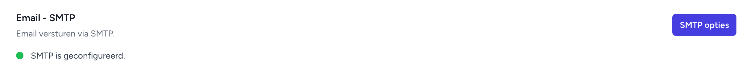 SMTP kaart op het Integraties dashboard