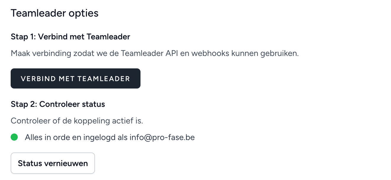 Statusweergave in de Teamleader opties