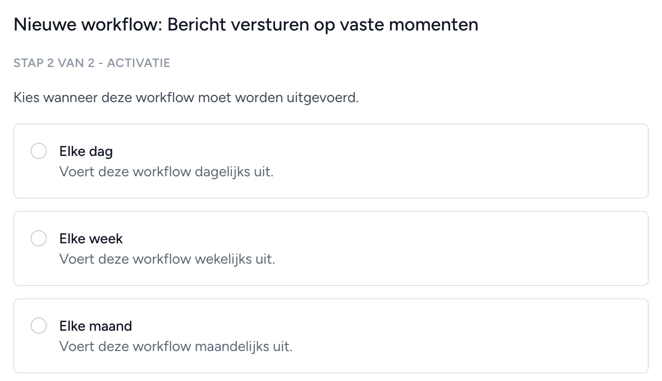Schema-instellingen voor een dagelijkse, wekelijkse of maandelijkse trigger