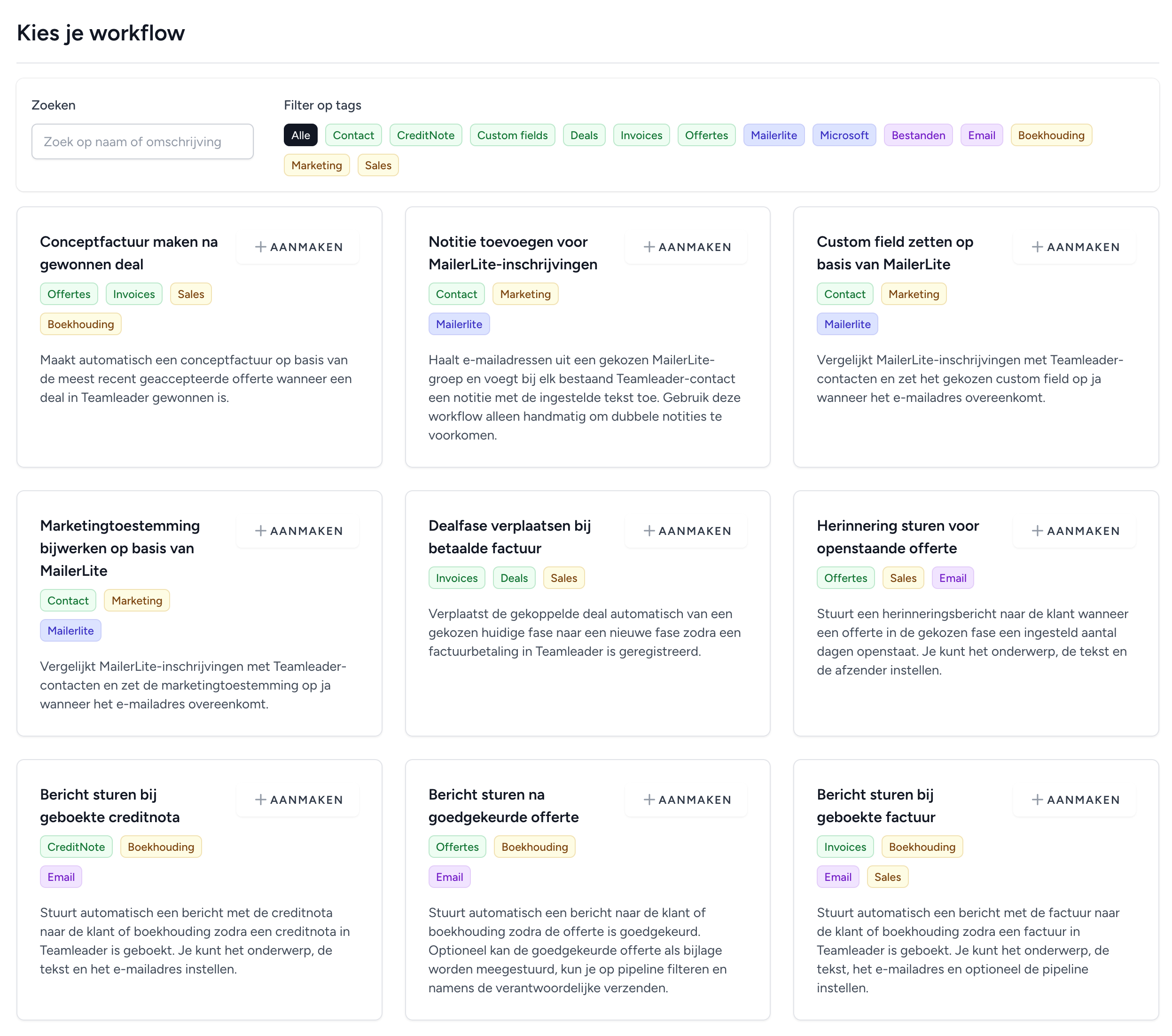 Overzicht van workflow sjablonen