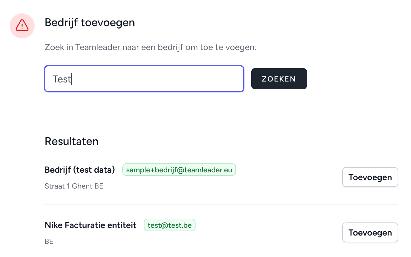 Bedrijf zoeken en toevoegen via Teamleader