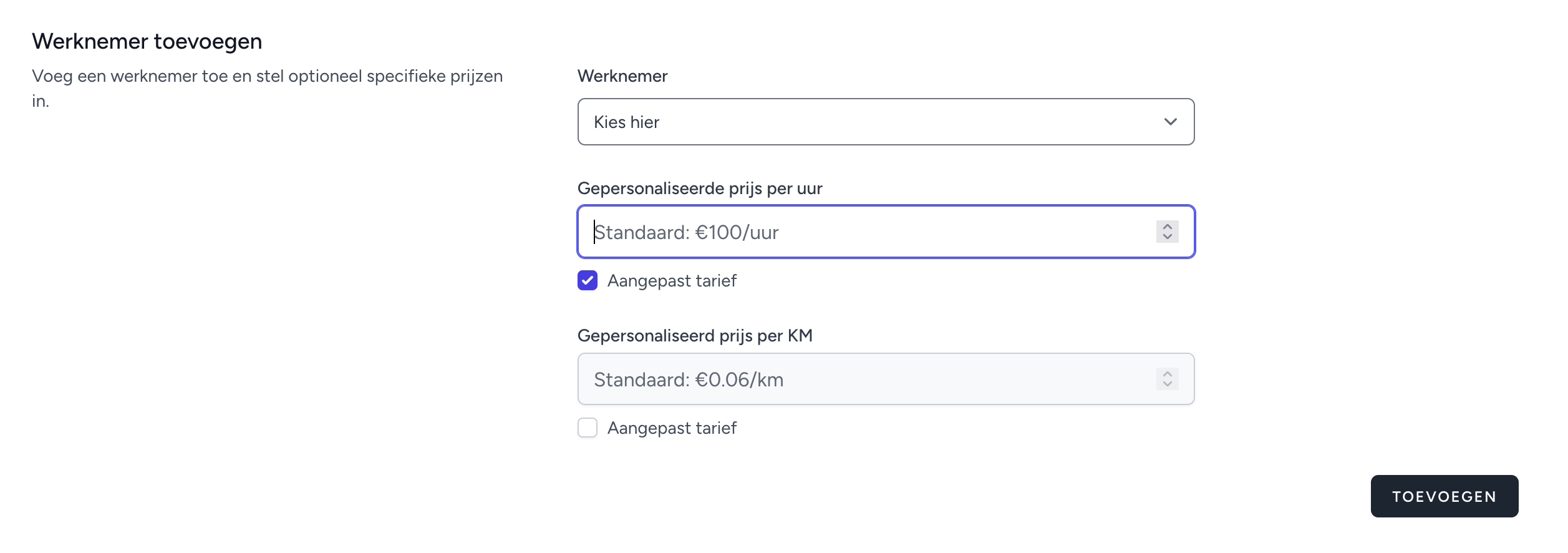 Werknemers en hun afwijkende tarieven