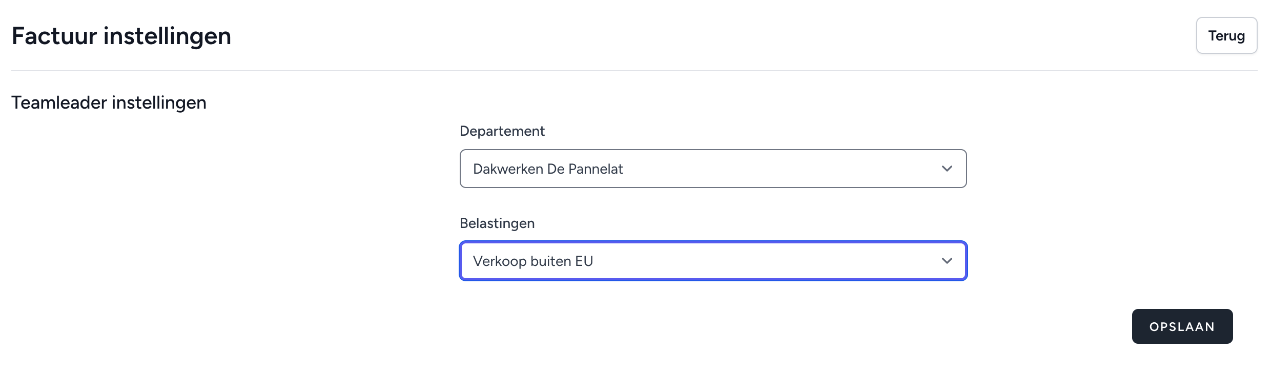 Standaardafdeling en btw tarief instellen