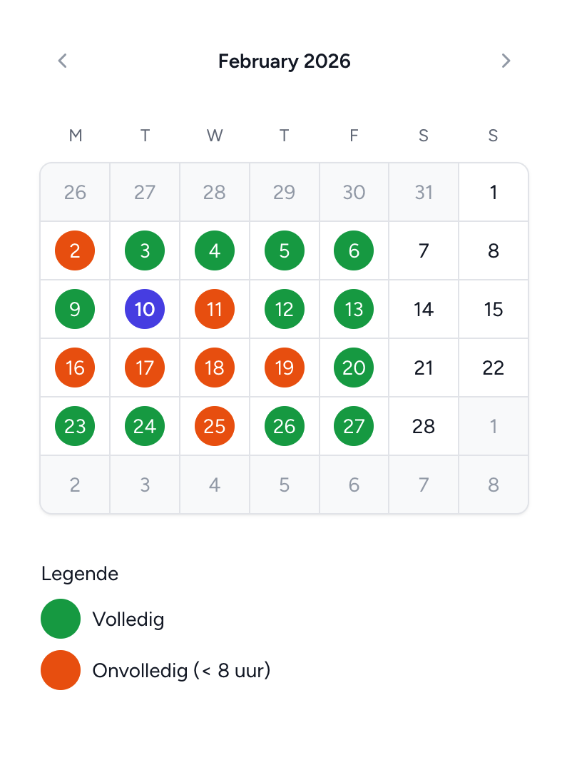Dashboardkalender naast de daglijst