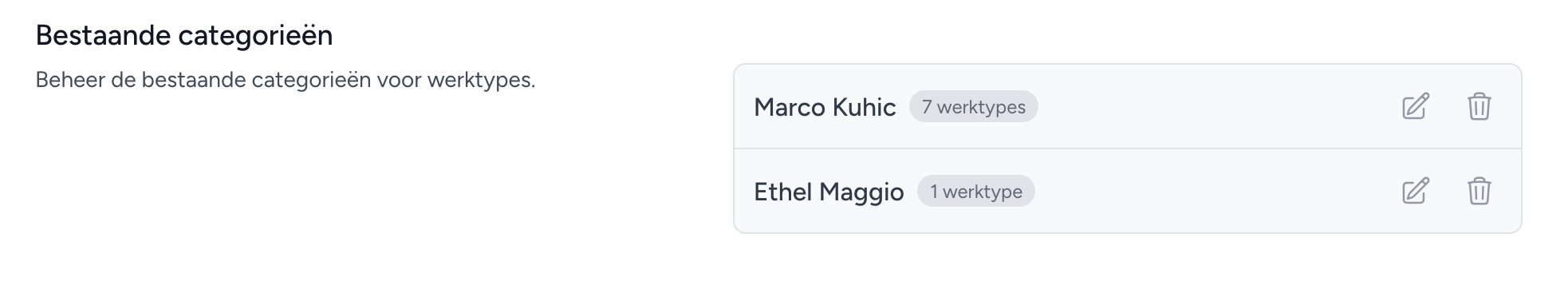 Werktypes per categorie tellen